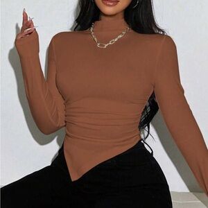 Brown Asymmetrical Long Sleeve Top NEW 🏷️